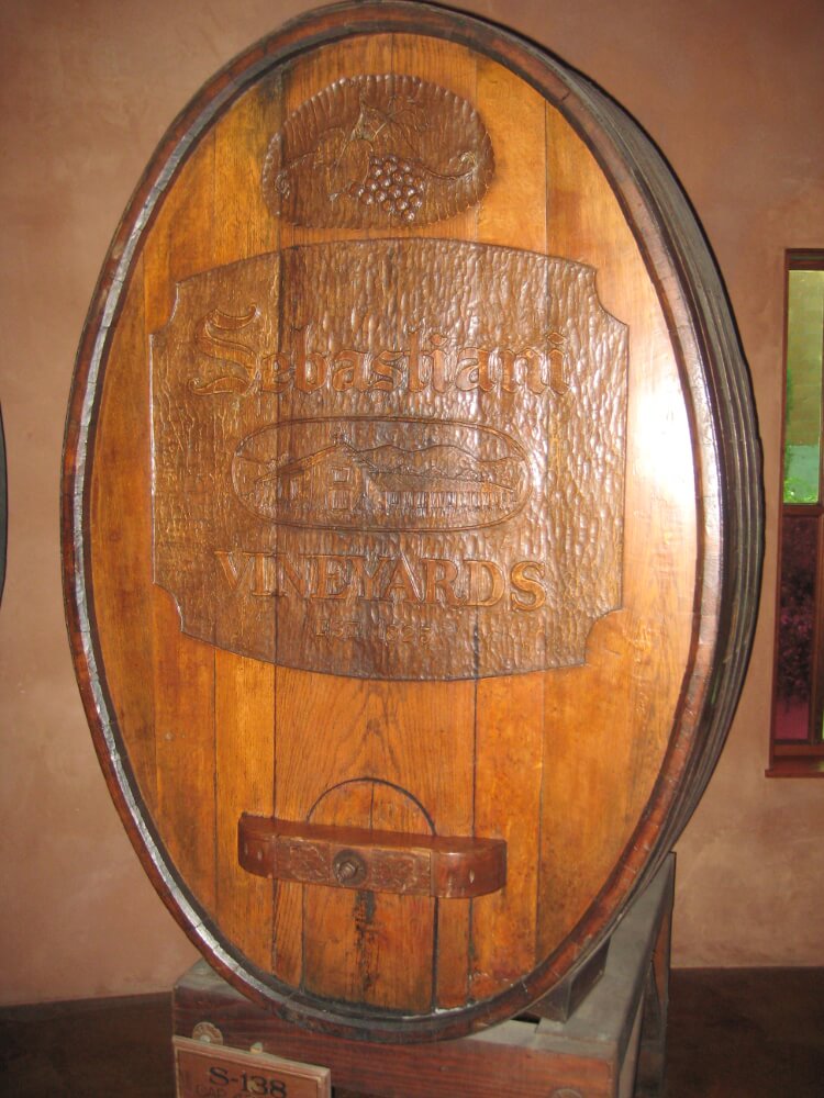 old world barrel carving Sabastiani Winery