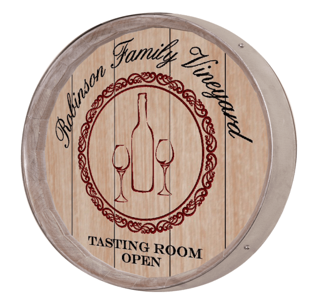 Wine Barrel Sign -Bottle Glasses