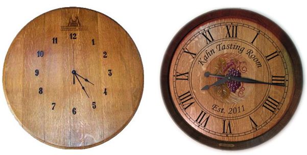 One very simple and one richly carved wine clock